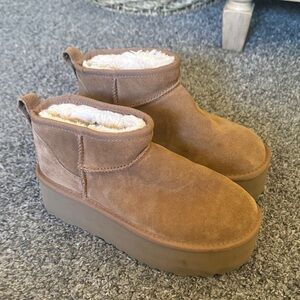 UGG Tan Suede Platform Boots